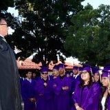 The school's principal, Rodney Brumit gives a pep talk before the ceremony.